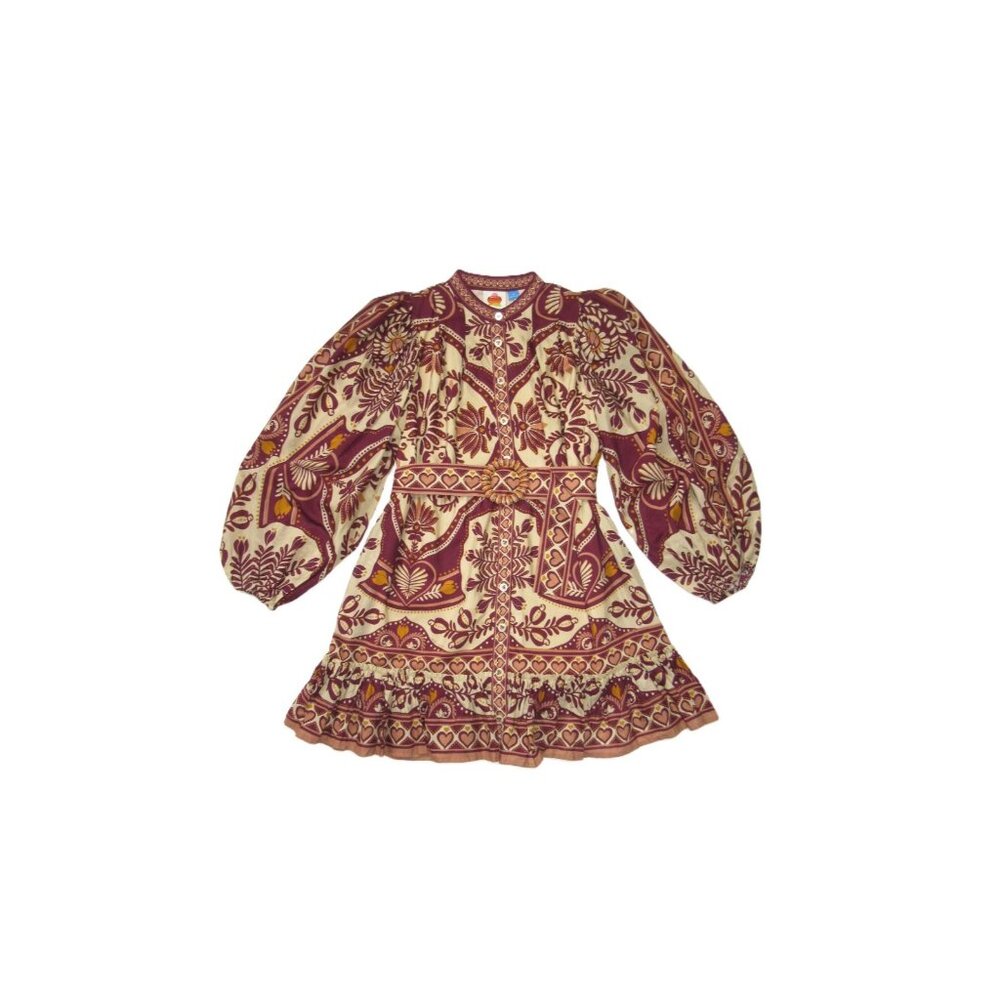 NWT Farm Rio x Anthropologie Long Puff Sleeve Belted Mini Swing Shirt Dress S